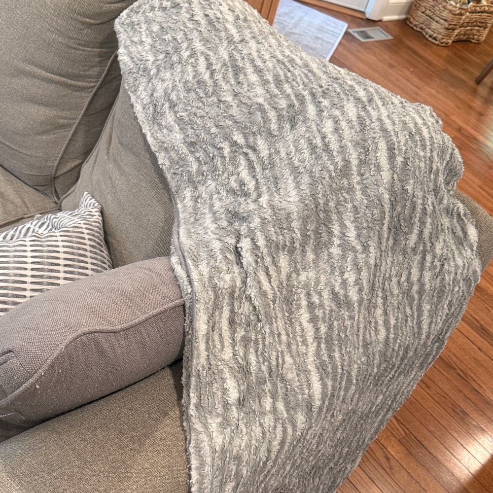 Gray Faux Fur Throw Blanket